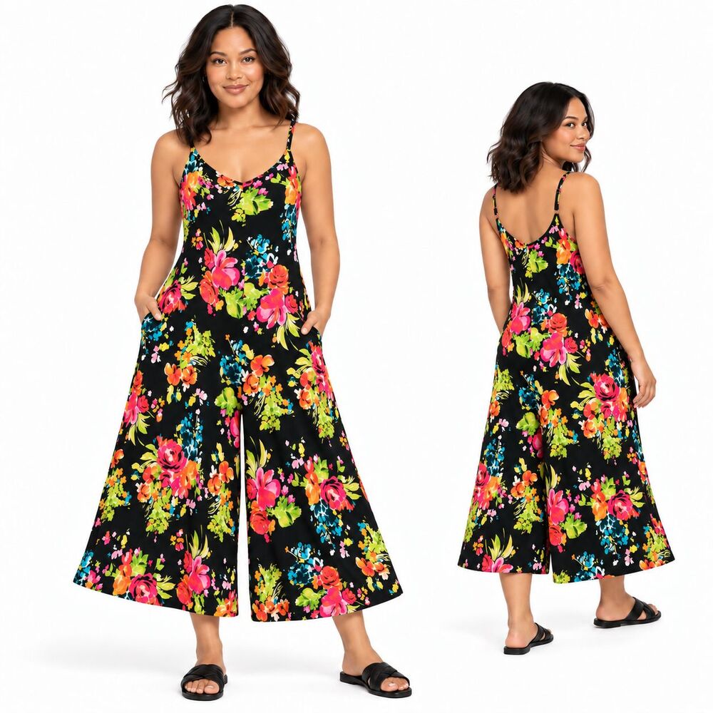 Torrid Womens Super Soft Black Multicolor Floral Culotte Jumpsuit 1 1X 14-16 NWT